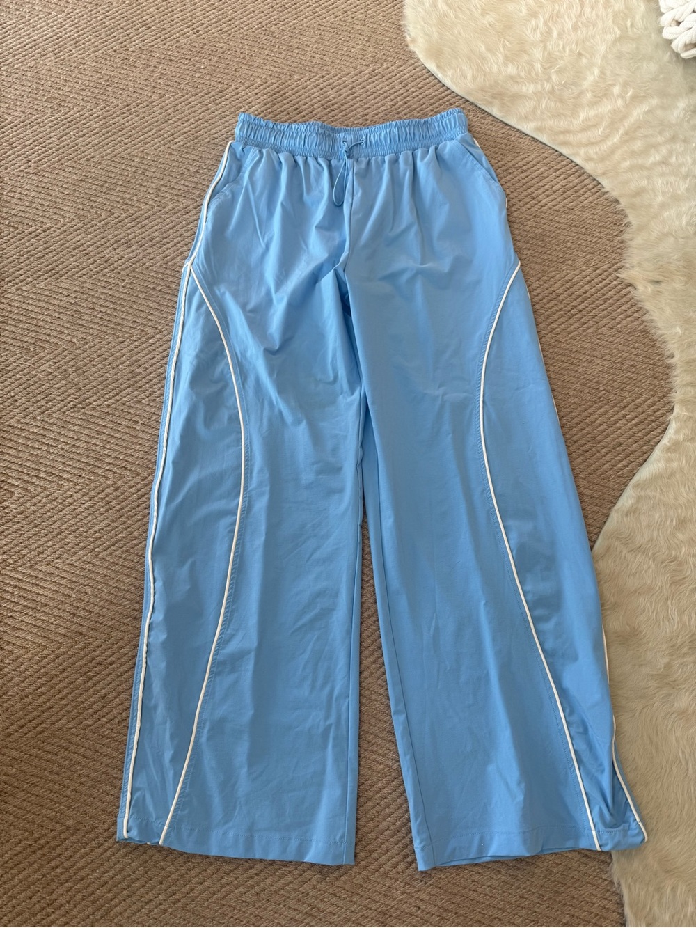 Women’s Light Blue Track Pants with White Piping